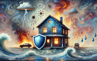 impressionistic image of a home facing natural disasters